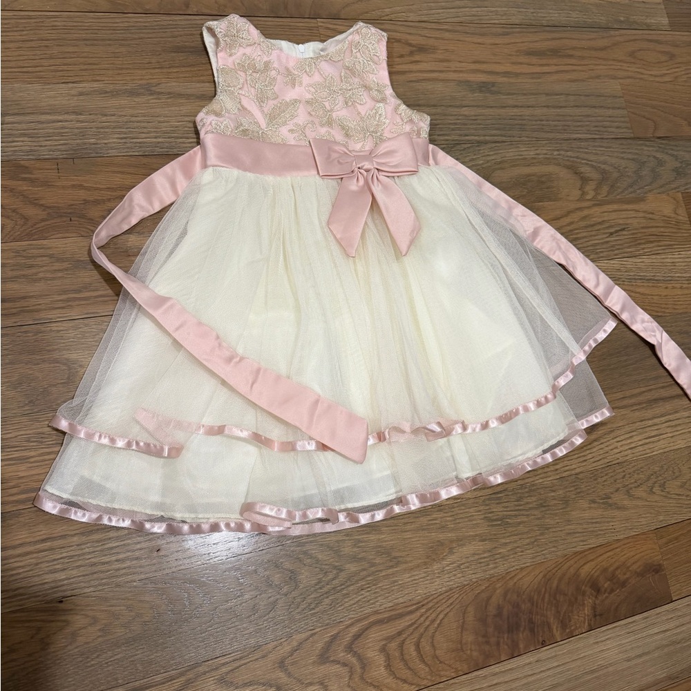 Rare Editions Pink and Cream Formal Kids Dress